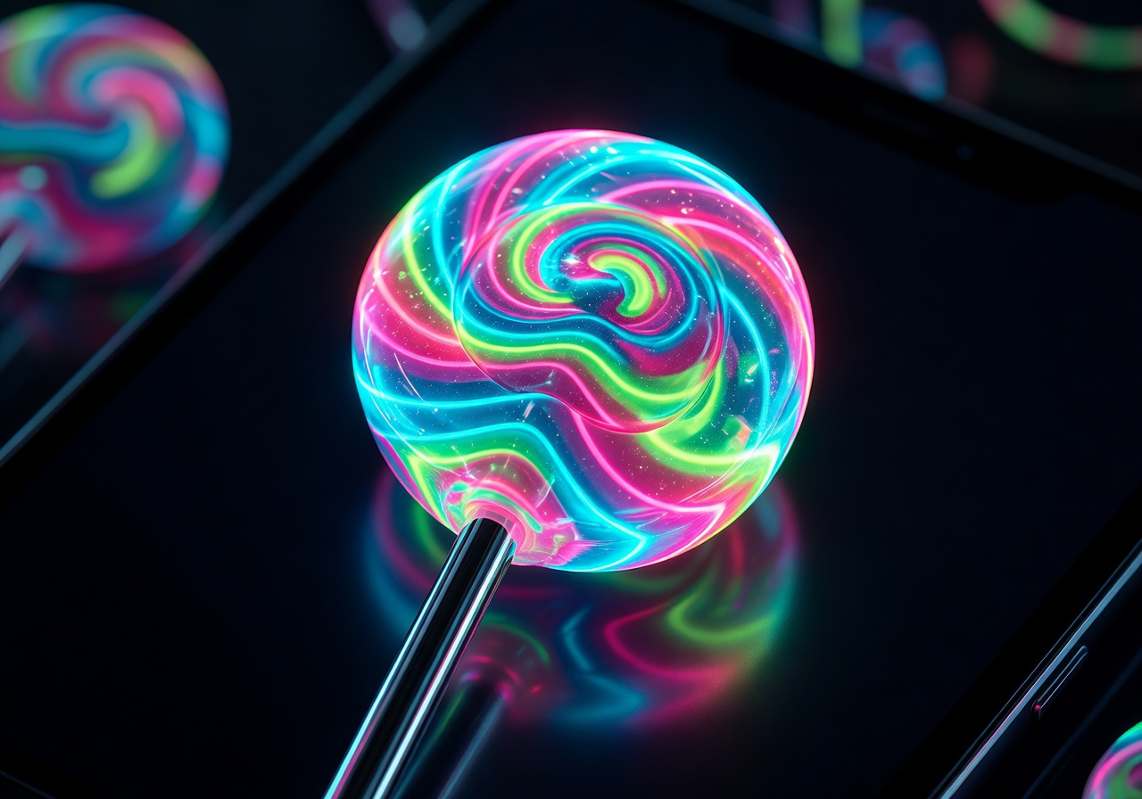 Glowing neon lollipop close up showcasing daily rewards