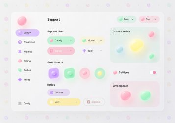 Modern clean support user interface with soft pastel colors and candy theme lighting